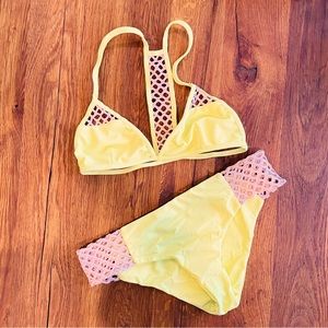Citrine Swimwear - Lime/Yellow Mesh Bikini Set
